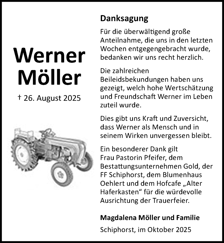  Traueranzeige für Werner Möller vom 26.10.2025 aus Lübecker Nachrichten