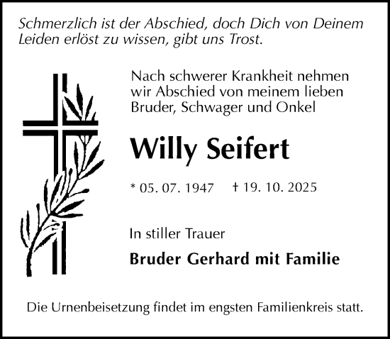 Traueranzeige von Willy Seifert von Sächsische Zeitung