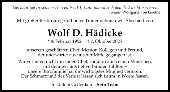 Traueranzeige von Wolf D. Hädicke von Hannoversche Allgemeine Zeitung/Neue Presse