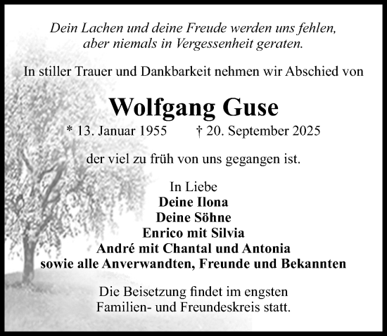 Traueranzeige von Wolfgang Guse von Wochenspiegel