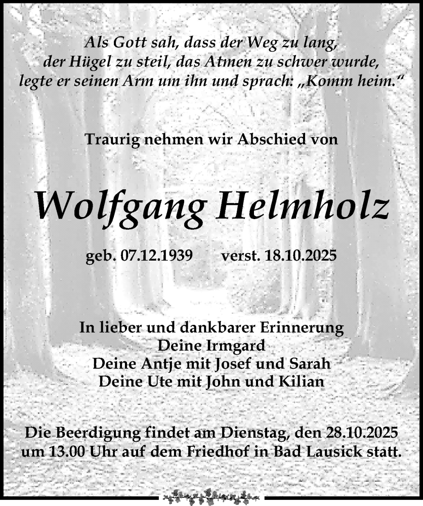  Traueranzeige für Wolfgang Helmholz vom 25.10.2025 aus Leipziger Volkszeitung
