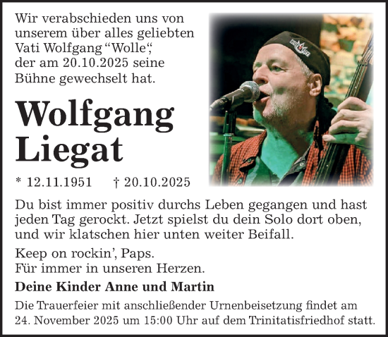 Traueranzeige von Wolfgang Liegat von Sächsische Zeitung
