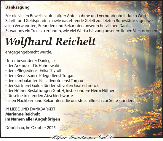 Traueranzeige von Wolfhard Reichelt von Torgauer Zeitung