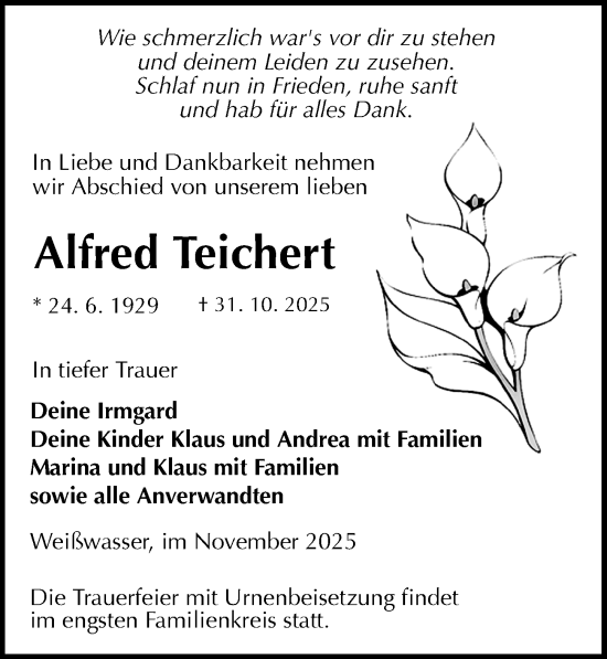 Traueranzeige von Alfred Teichert von Sächsische Zeitung