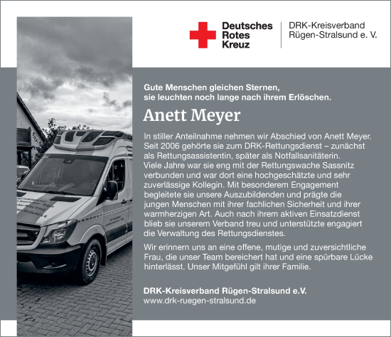 Traueranzeige von Anett Meyer von Ostsee-Zeitung GmbH