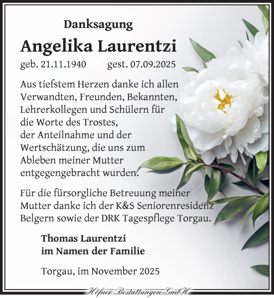 Traueranzeige von Angelika Laurentzi von Torgauer Zeitung