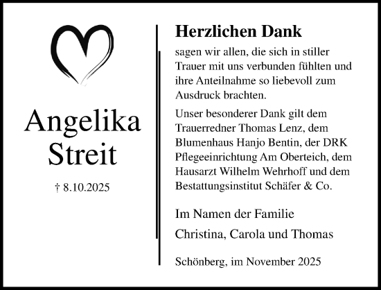 Traueranzeige von Angelika Streit von Ostsee-Zeitung GmbH
