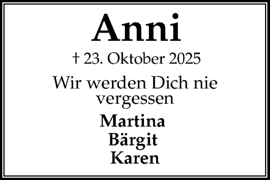 Traueranzeige von Anni  von Kieler Nachrichten