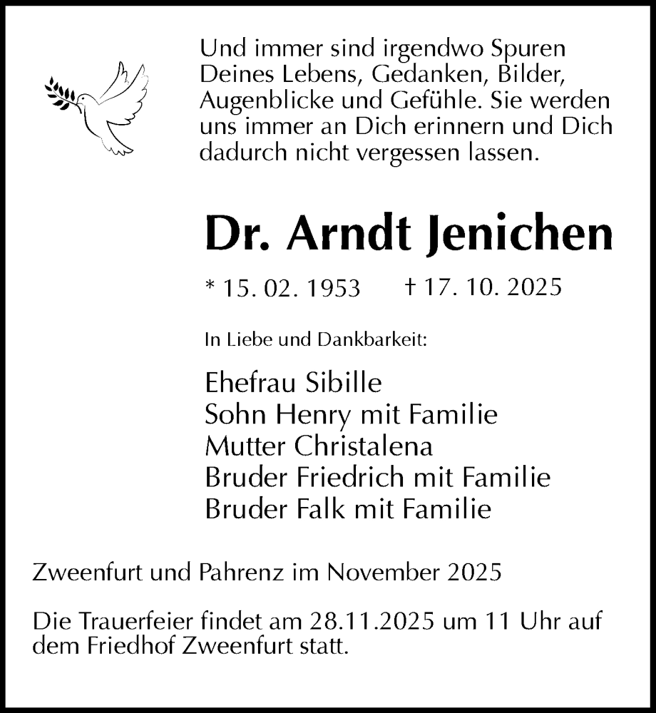  Traueranzeige für Arndt Jenichen vom 15.11.2025 aus Sächsische Zeitung