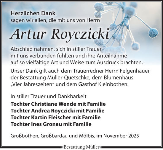 Traueranzeige von Artur Royczicki von Leipziger Volkszeitung