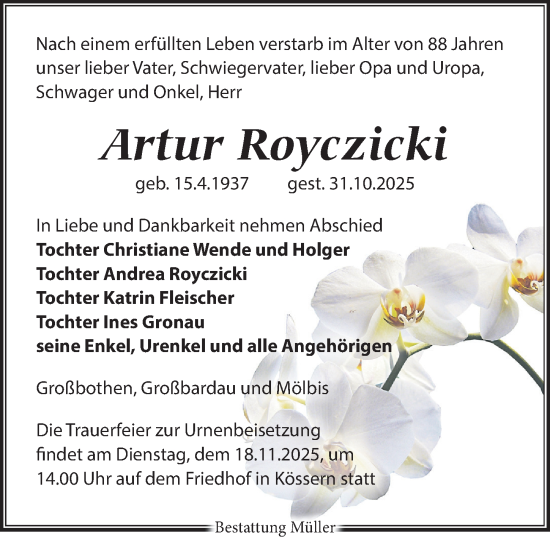 Traueranzeige von Artur Royczicki von Leipziger Volkszeitung