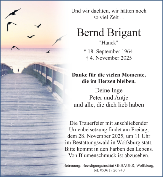 Traueranzeige von Bernd Brigant von Aller Zeitung