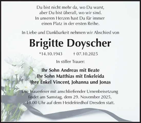 Traueranzeige von Brigitte Doyscher von Sächsische Zeitung