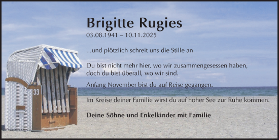 Traueranzeige von Brigitte Rugies von Sächsische Zeitung