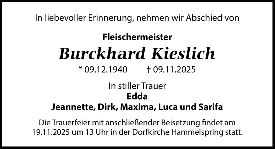 Traueranzeige von Burckhard Kieslich von Märkischen Allgemeine Zeitung