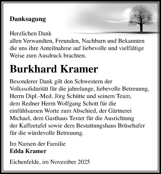 Traueranzeige von Burkhard Kramer von Wochenspiegel
