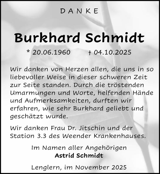 Traueranzeige von Burkhard Schmidt von Göttinger Tageblatt