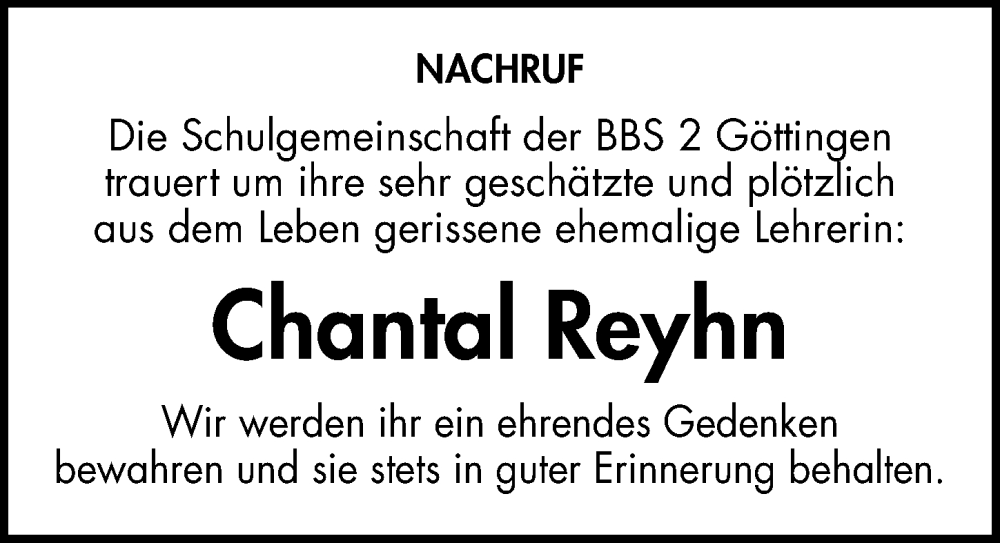  Traueranzeige für Chantal Reyhn vom 06.11.2025 aus Göttinger Tageblatt