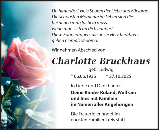 Traueranzeige von Charlotte Bruckhaus von Leipziger Volkszeitung
