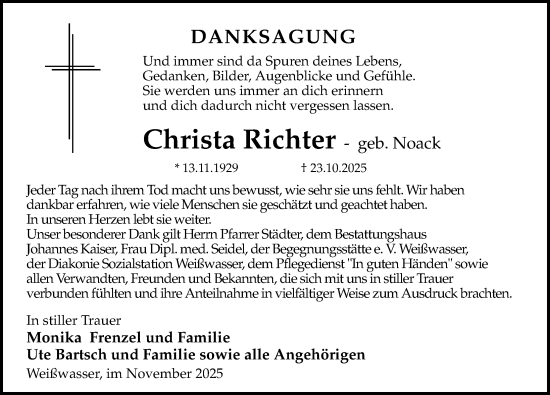 Traueranzeige von Christa Richter von Sächsische Zeitung
