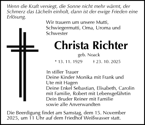 Traueranzeige von Christa Richter von Sächsische Zeitung