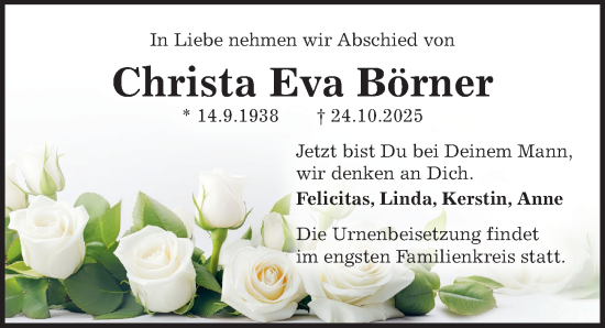 Traueranzeige von Christa Eva Börner von Sächsische Zeitung