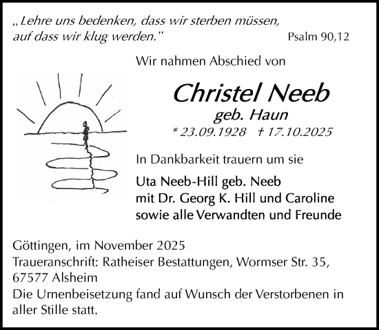 Traueranzeige von Christel Neeb von Göttinger Tageblatt
