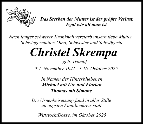 Traueranzeige von Christel Skrempa von Wochenspiegel