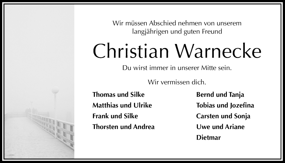  Traueranzeige für Christian Warnecke vom 29.11.2025 aus Täglicher Anzeiger Holzminden