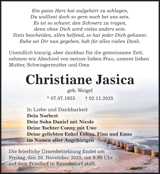 Traueranzeige von Christiane Jasica von Sächsische Zeitung