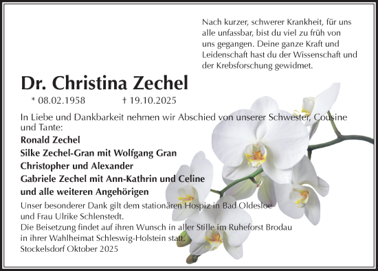 Traueranzeige von Christina Zechel von Lübecker Nachrichten