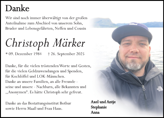 Traueranzeige von Christoph Märker von Leipziger Volkszeitung