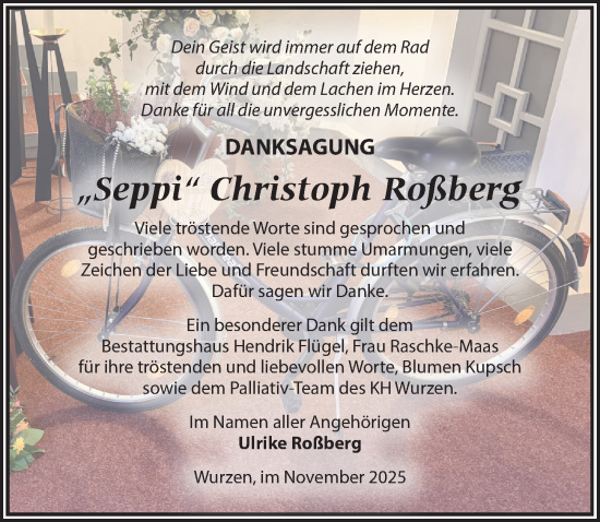 Traueranzeige von Christoph Roßberg von Leipziger Volkszeitung