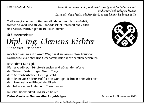 Traueranzeige von Clemens Richter von Torgauer Zeitung