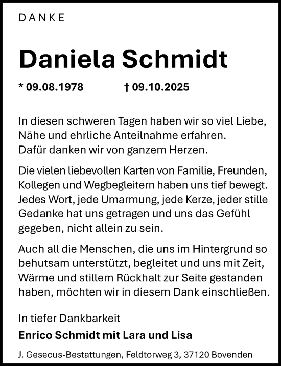 Traueranzeige von Daniela Schmidt von Göttinger Tageblatt