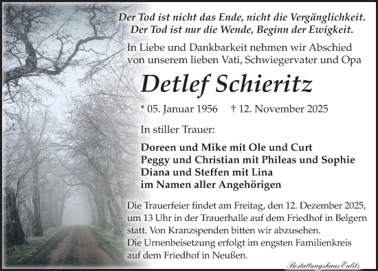 Traueranzeige von Detlef Schieritz von Torgauer Zeitung