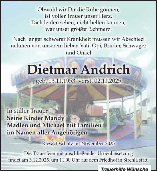 Traueranzeige von Dietmar Andrich von Leipziger Volkszeitung