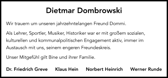 Traueranzeige von Dietmar Dombrowski von Kieler Nachrichten