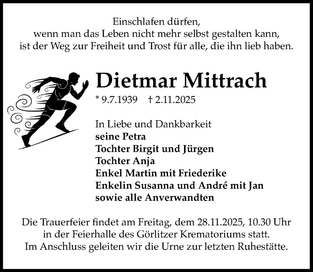  Traueranzeige für Dietmar Mittrach vom 15.11.2025 aus Sächsische Zeitung