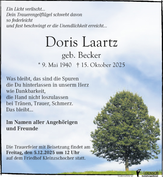 Traueranzeige von Doris Laartz von Leipziger Volkszeitung