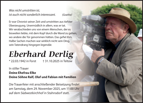 Traueranzeige von Eberhard Derlig von Märkischen Allgemeine Zeitung