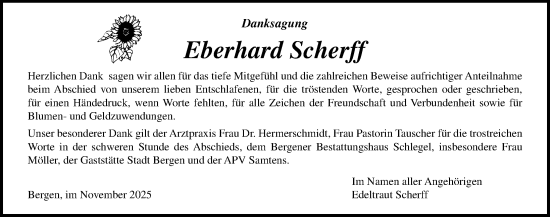 Traueranzeige von Eberhard Scherff von Ostsee-Zeitung GmbH