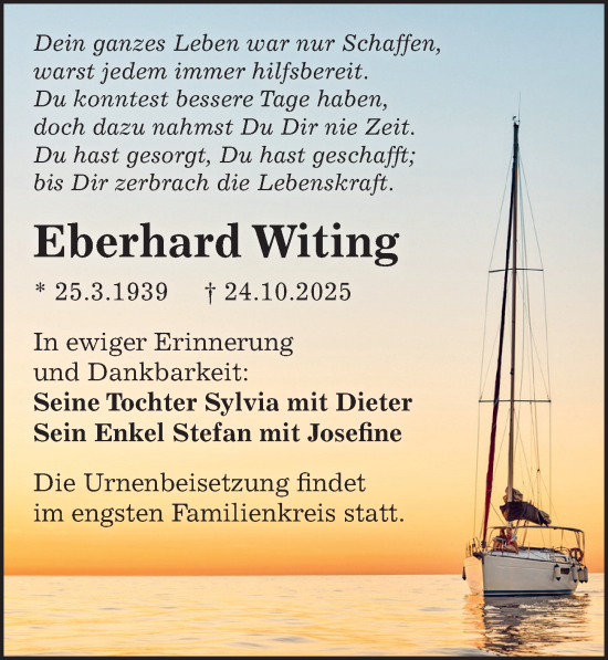 Traueranzeige von Eberhard Witing von Sächsische Zeitung