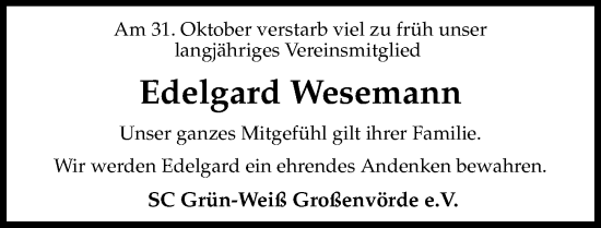 Traueranzeige von Edelgard Wesemann von Die Harke