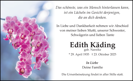 Traueranzeige von Edith Käding von Ostsee-Zeitung GmbH