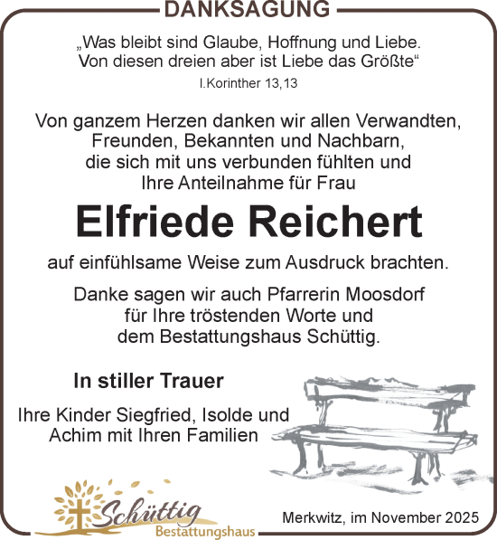 Traueranzeige von Elfriede Reichert von Leipziger Volkszeitung