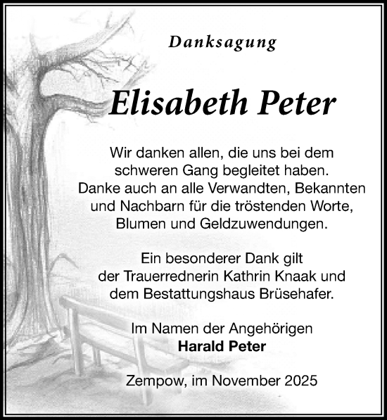 Traueranzeige von Elisabeth Peter von Wochenspiegel