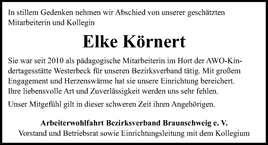 Traueranzeige von Elke Körnert von Aller Zeitung