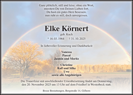 Traueranzeige von Elke Körnert von Aller Zeitung
