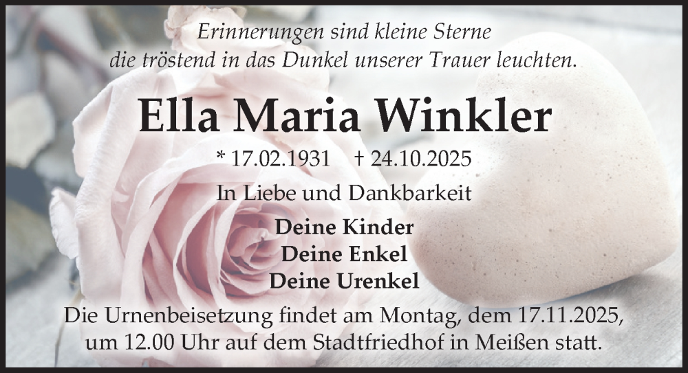  Traueranzeige für Ella Maria Winkler vom 08.11.2025 aus Sächsische Zeitung